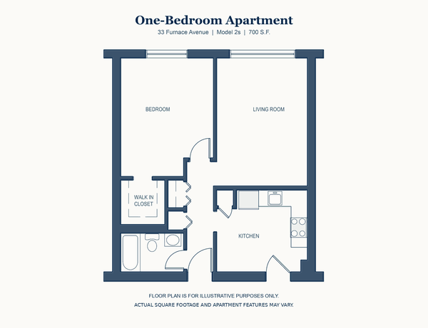 One Bedroom floor plan, 33 Furnace Avenue, Quincy, 700 square feet