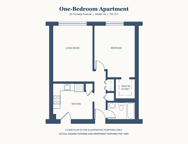 One Bedroom floor plan, 33 Furnace Avenue, Quincy, 700 square feet