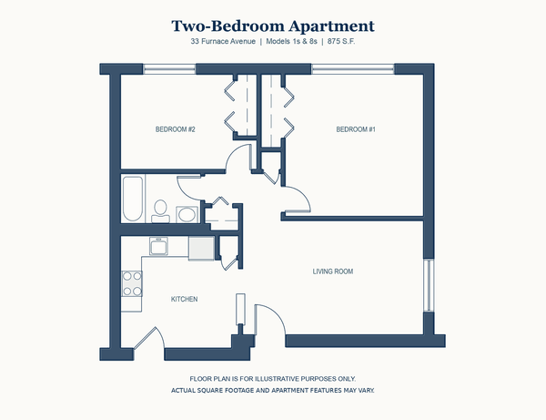 Two Bedroom floor plan, 33 Furnace Avenue, Quincy, 875 square feet