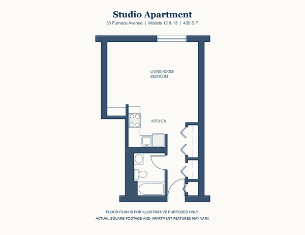 Studio floor plan, 33 Furnace Avenue, Quincy, 430 square feet