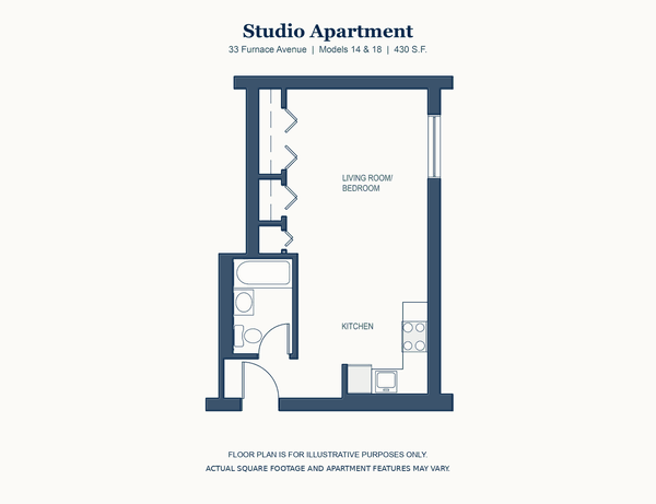 Studio floor plan, 33 Furnace Avenue, Quincy, 430 square feet
