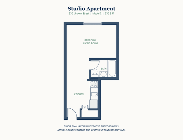 Studio floor plan, 330 Lincoln Street, Waltham, 330 square feet