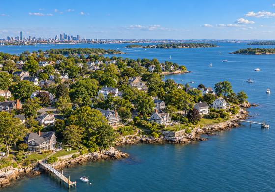 The Quincy shoreline with the Boston skyline beyond