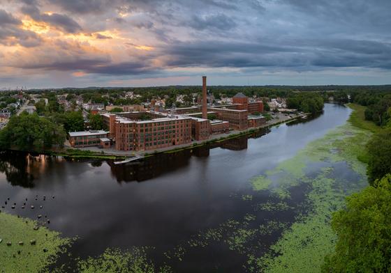 The Charles River and historic mill buildings in Waltham, Massachusetts
